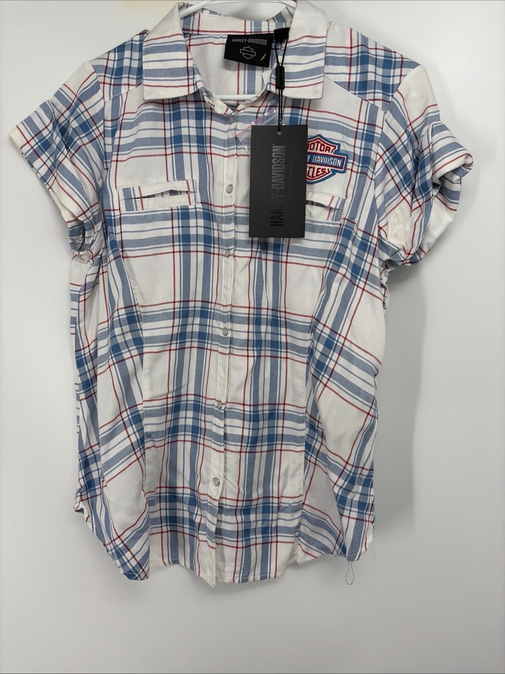Ladies Harley-Davidson Western Cut Pearl Snap Plaid Shirt Biker LRG New
